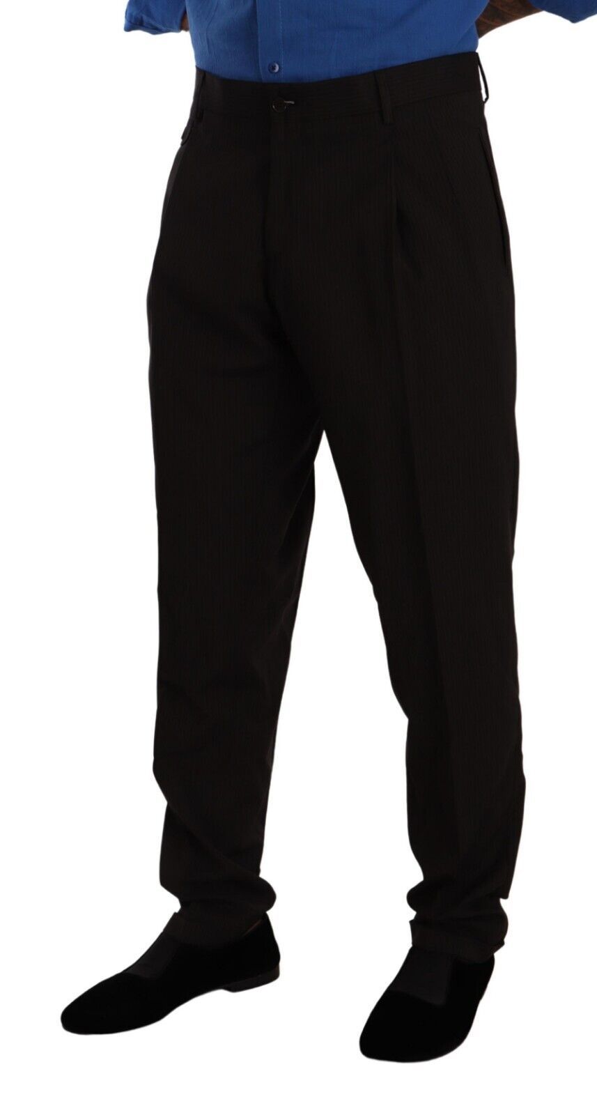 Elegantes pantalones de vestir de lana a rayas marrones