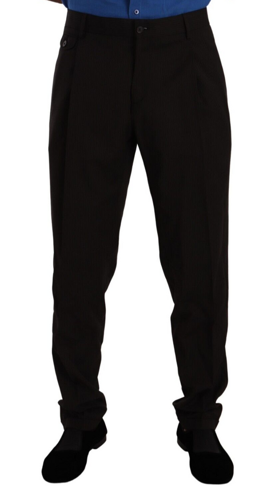 Elegantes pantalones de vestir de lana a rayas marrones