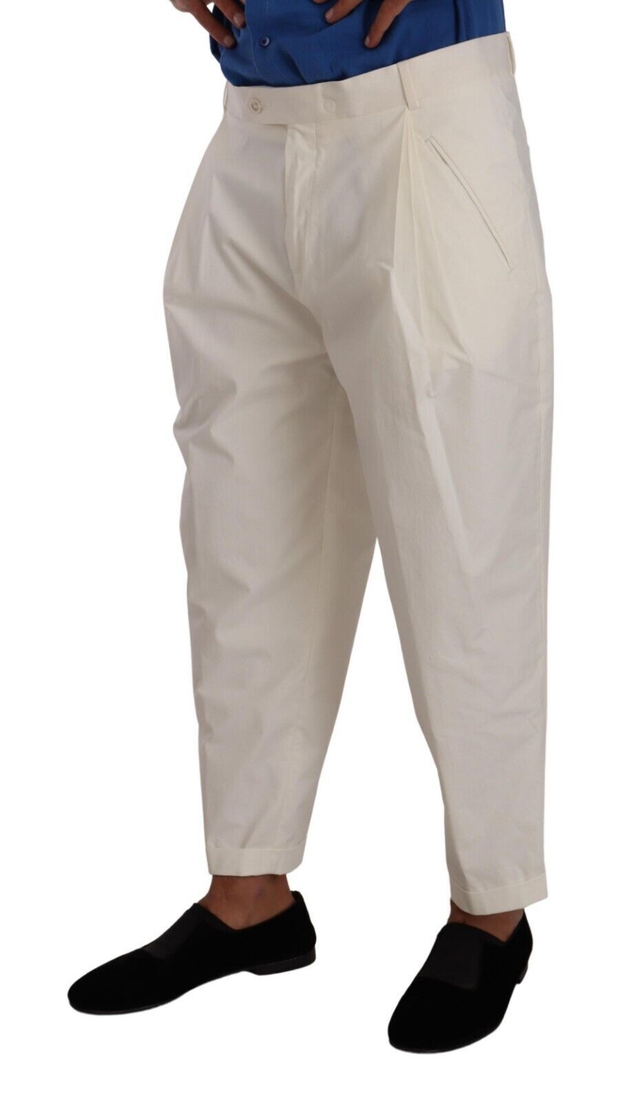 Elegante pantalón de vestir de algodón elástico blanco