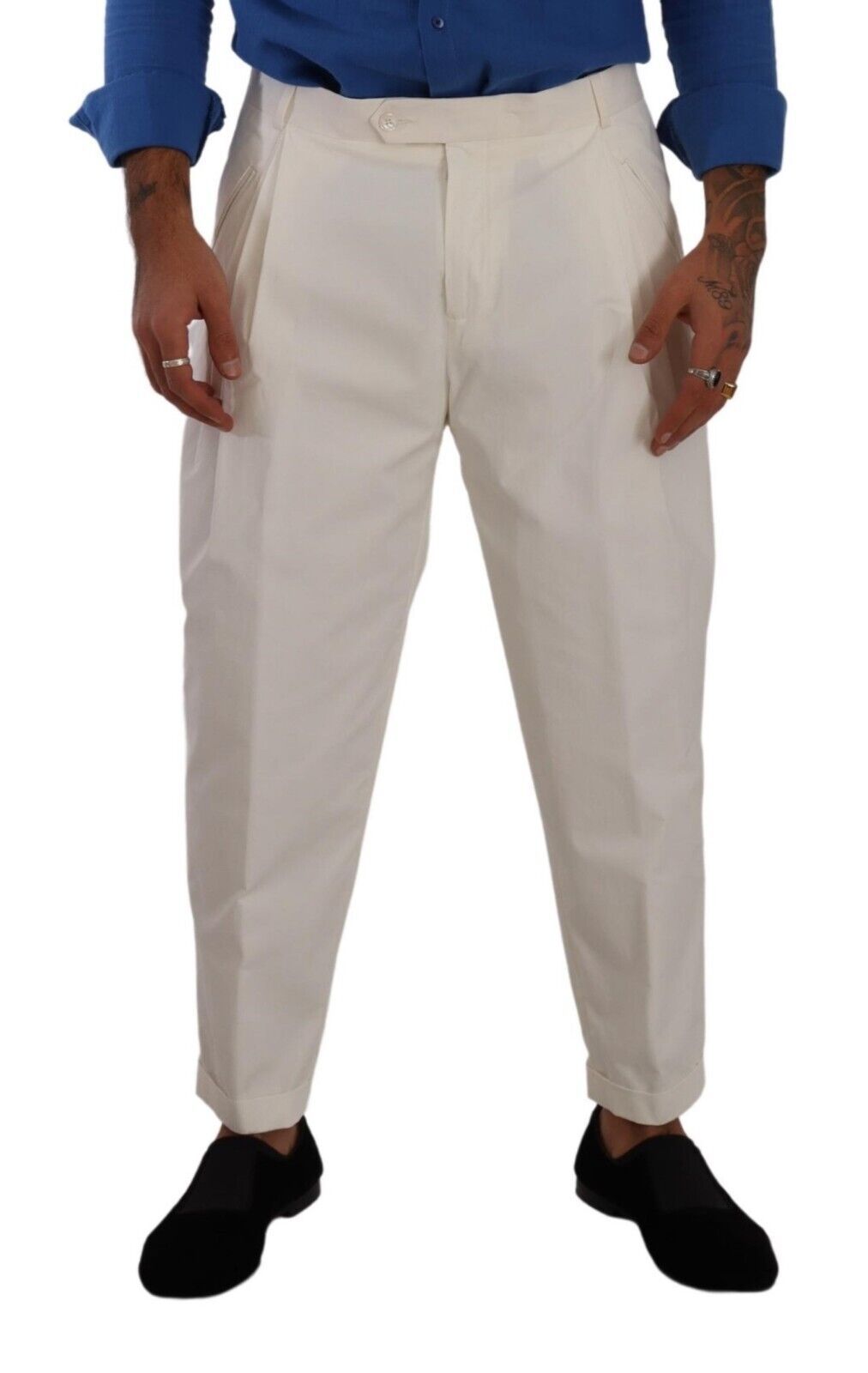 Elegante pantalón de vestir de algodón elástico blanco