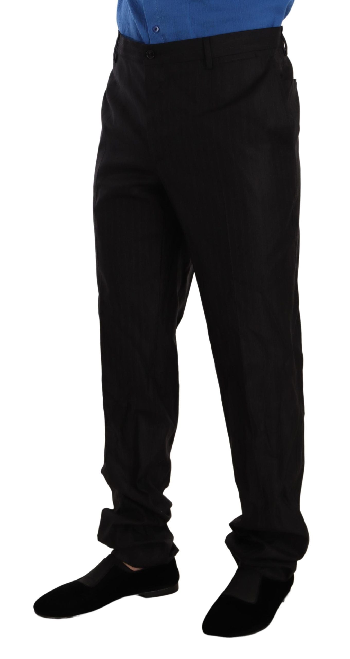 Elegantes pantalones de vestir de lana y seda a rayas
