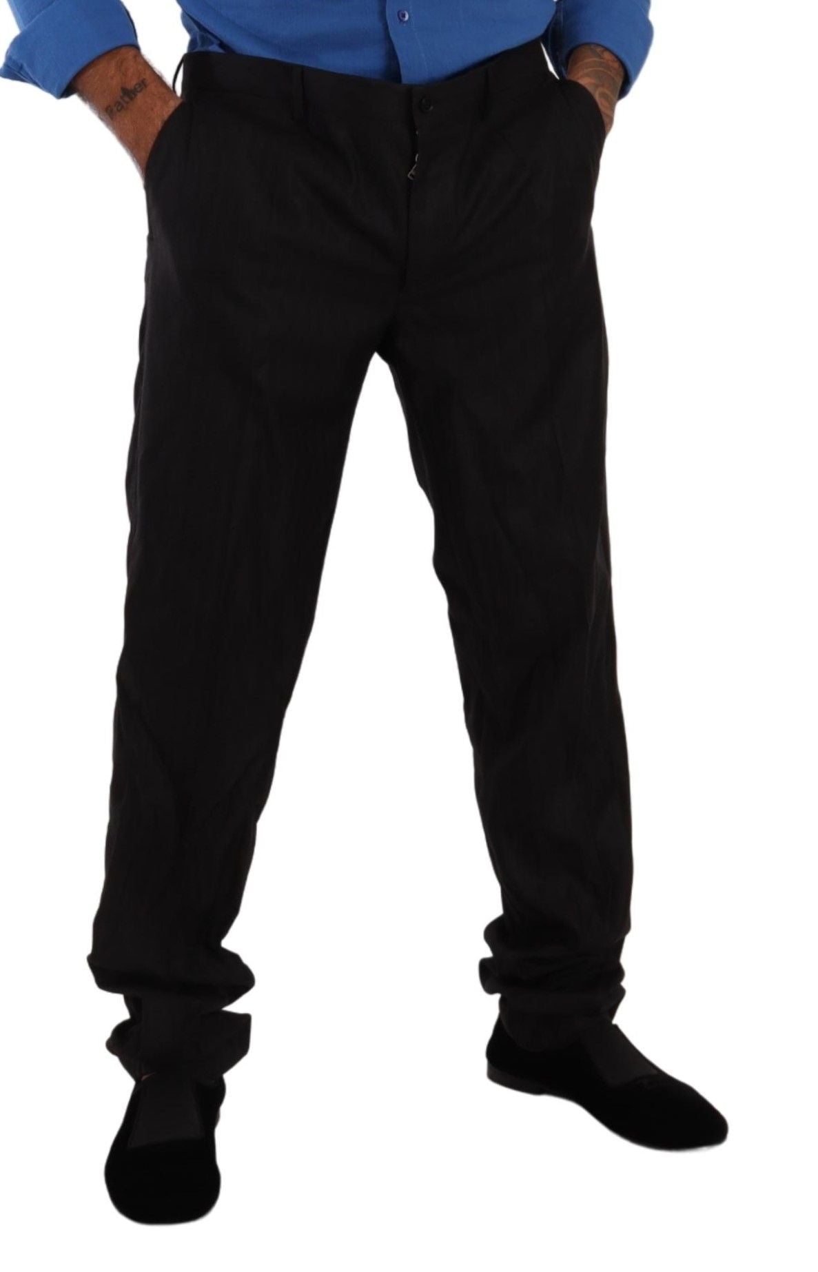 Elegantes pantalones de vestir de lana y seda a rayas