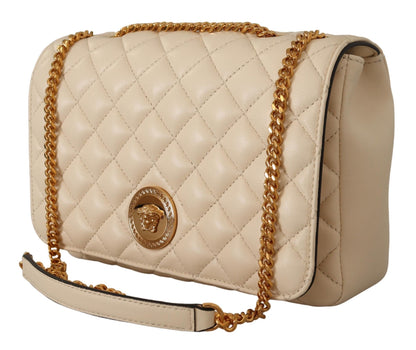 Elegante bolso de hombro de piel napa blanca