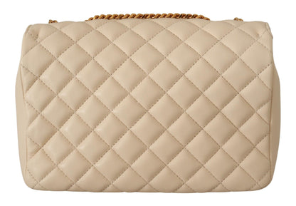 Elegante bolso de hombro de piel napa blanca