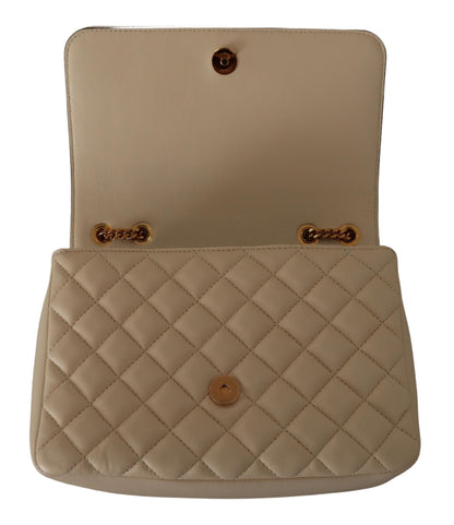 Elegante bolso de hombro de piel napa blanca