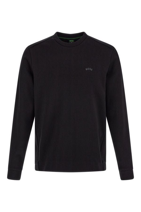 Elegante sudadera de algodón negra con cuello redondo
