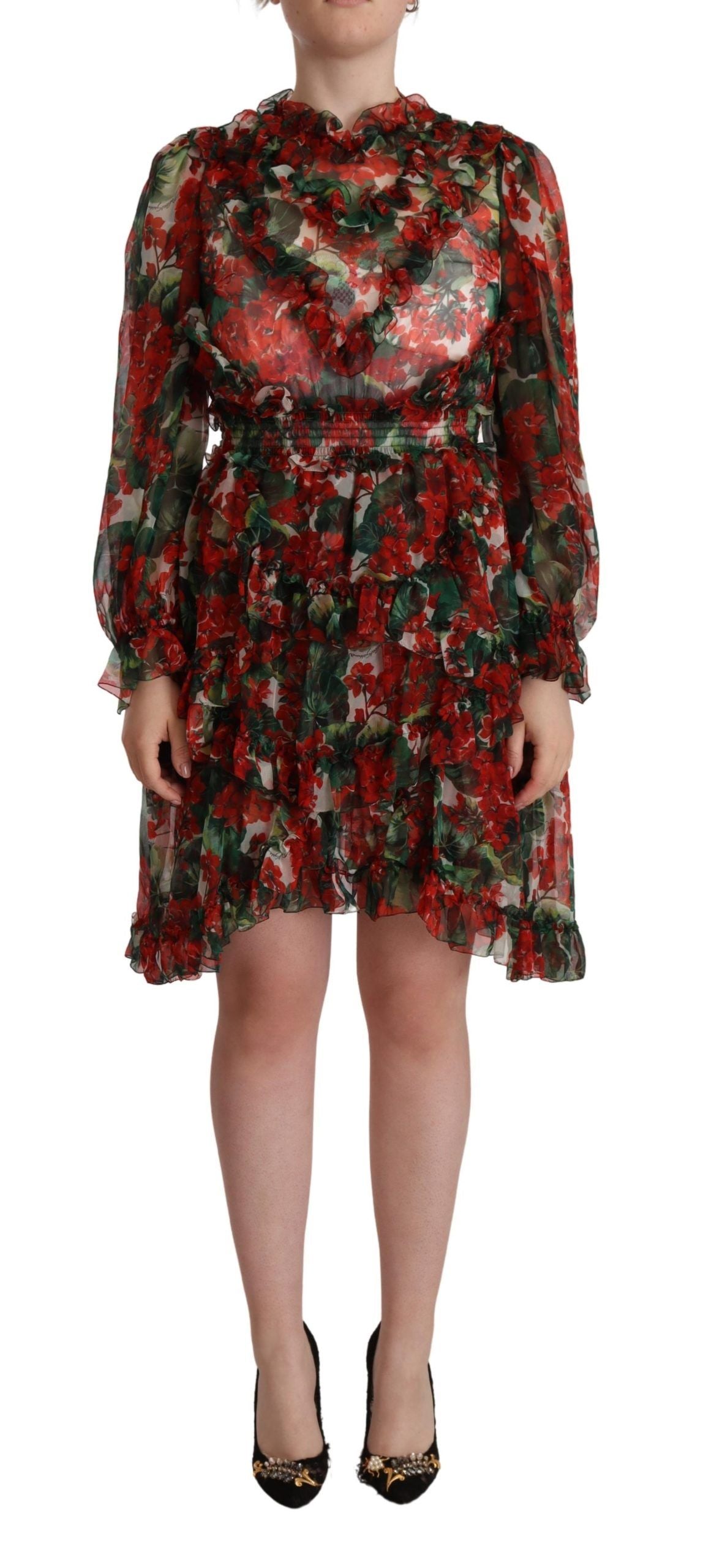Minivestido de seda floral hasta la rodilla