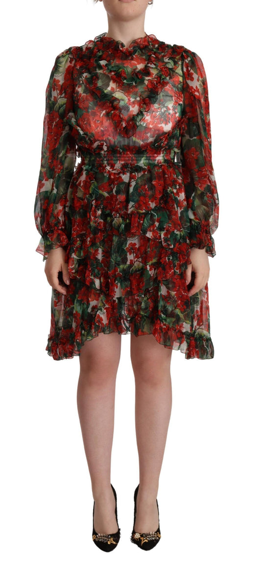 Minivestido de seda floral hasta la rodilla