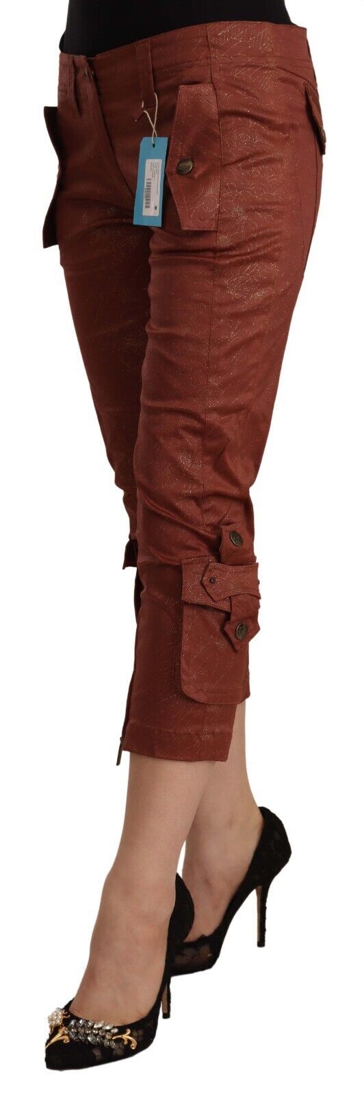 Pantalones elegantes de algodón con cintura media y corte recortado