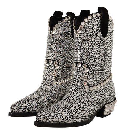 Botas de ante negro adornadas con cristales