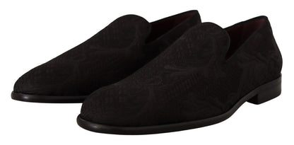 Pantuflas de brocado floral negro