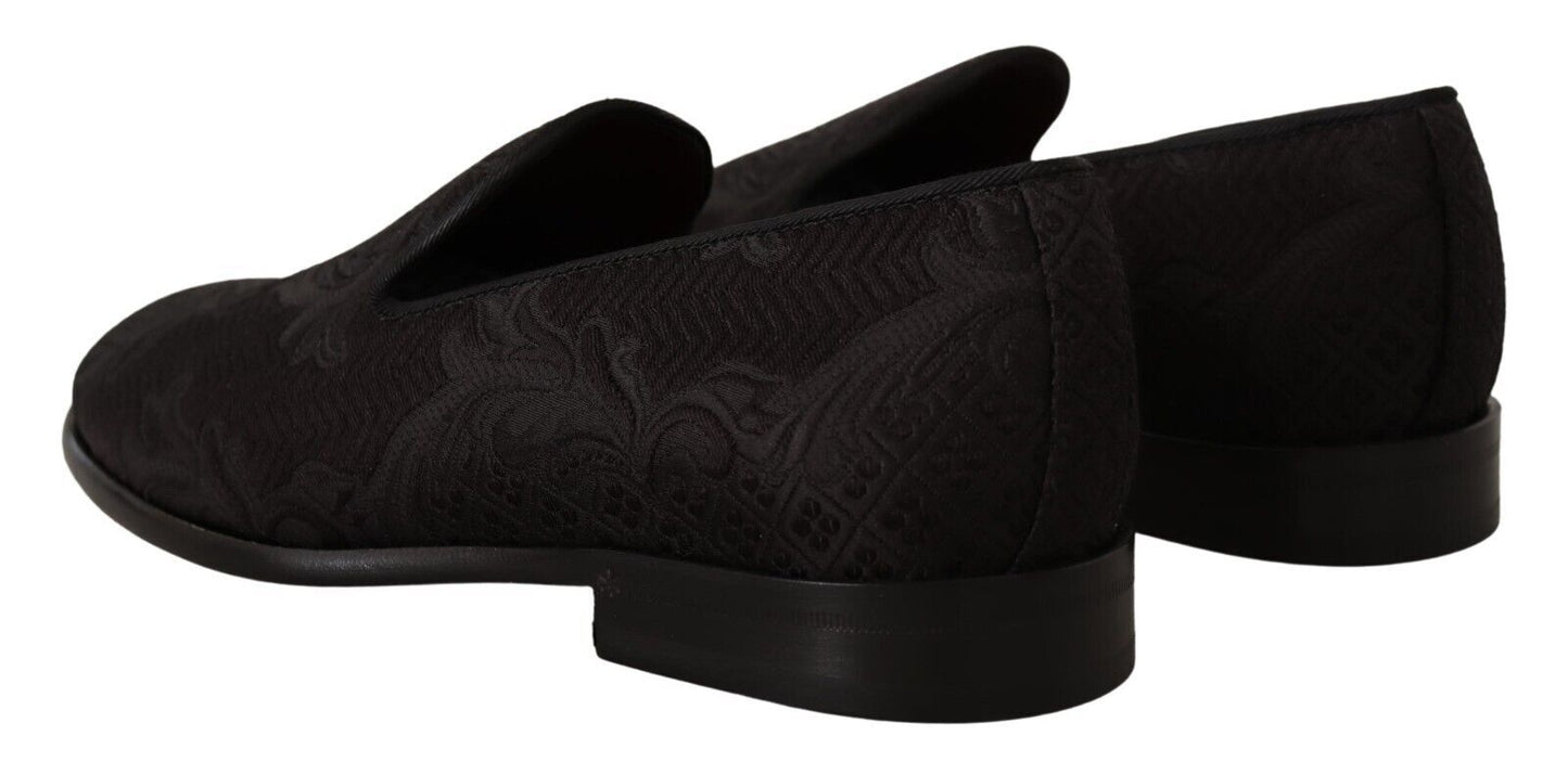 Pantuflas de brocado floral negro