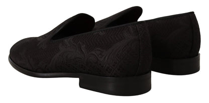 Pantuflas de brocado floral negro