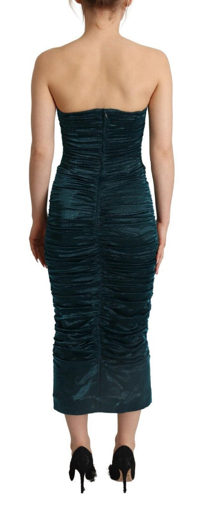 Turquoise Bustier Bodice Draped Midi Dress
