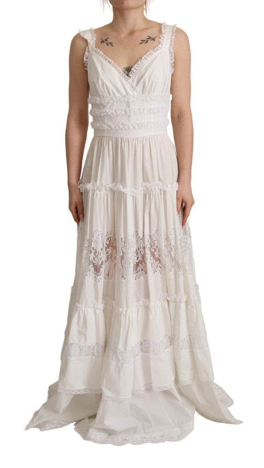 Elegante vestido largo blanco de corte A con capas