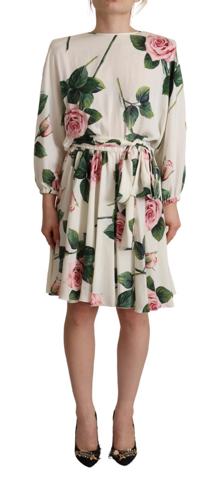 Elegante vestido de seda floral de corte A