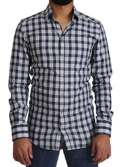 Camisa de vestir elegante de corte entallado a cuadros azules y blancos