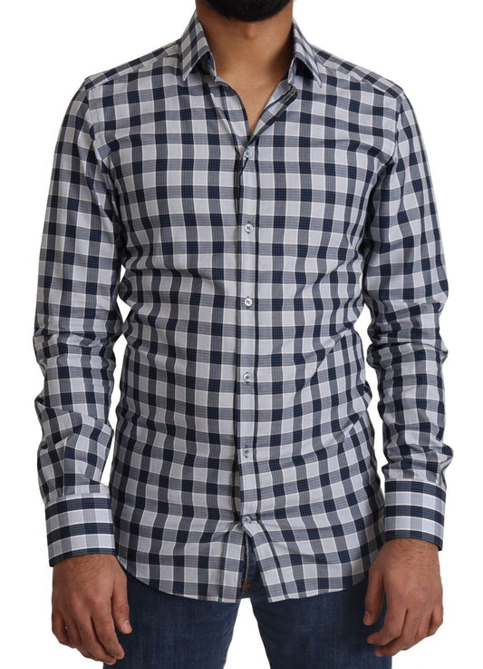Camisa de vestir elegante de corte entallado a cuadros azules y blancos