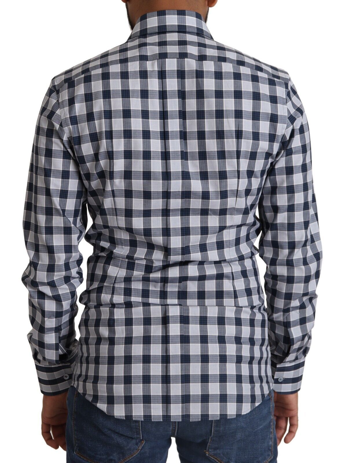 Camisa de vestir elegante de corte entallado a cuadros azules y blancos