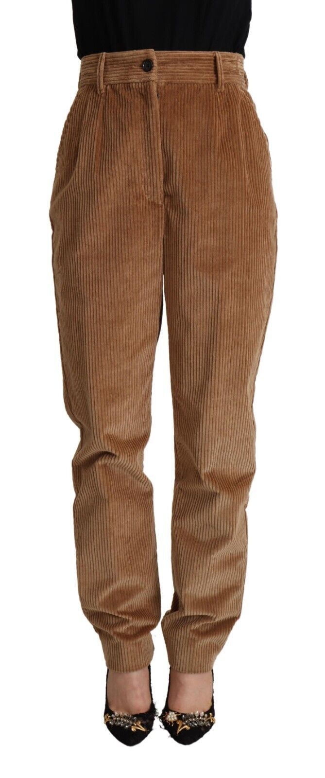 Pantalones pitillo de pana elegantes de cintura alta