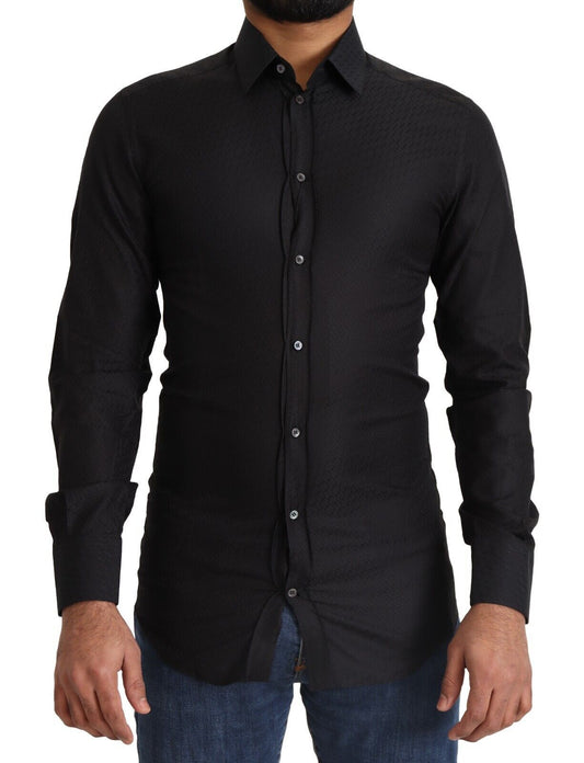 Camisa elegante de algodón negro dorado