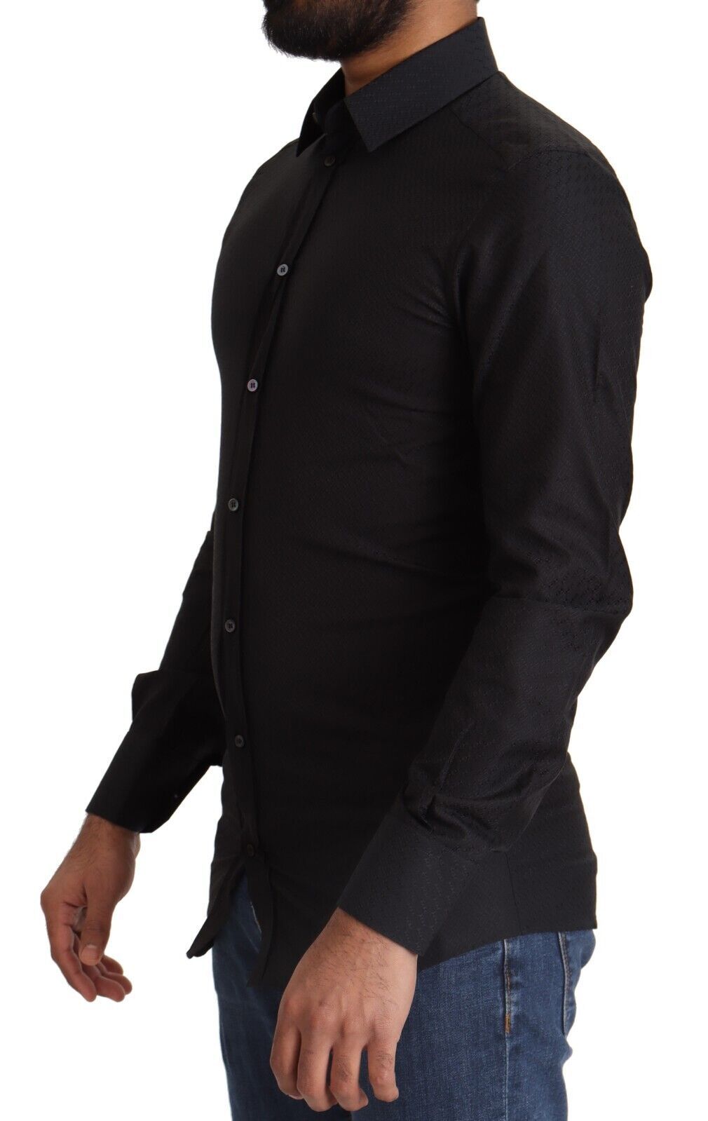 Camisa elegante de algodón negro dorado