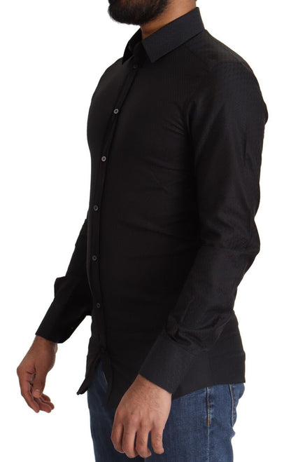 Camisa elegante de algodón negro dorado