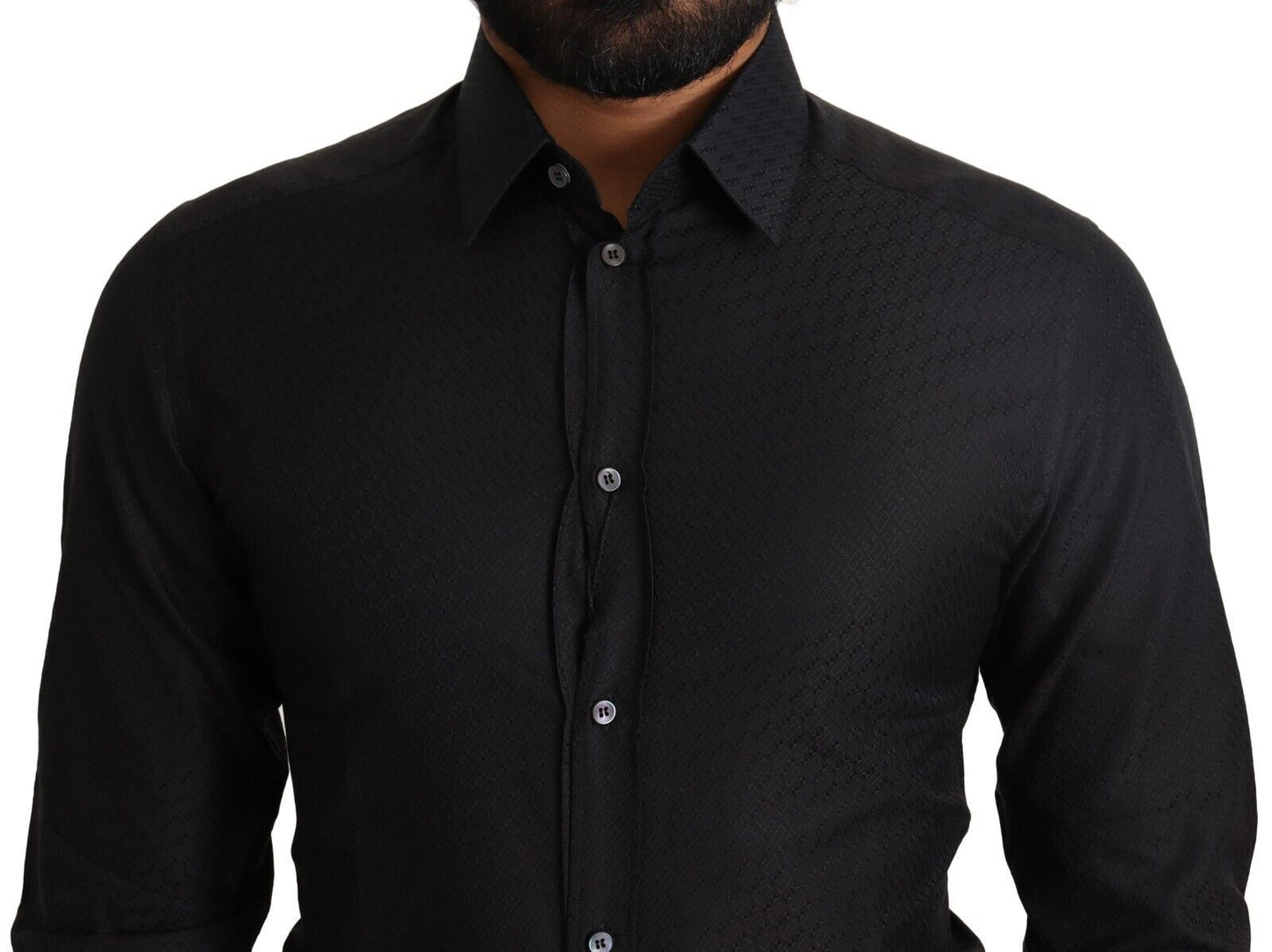 Camisa elegante de algodón negro dorado