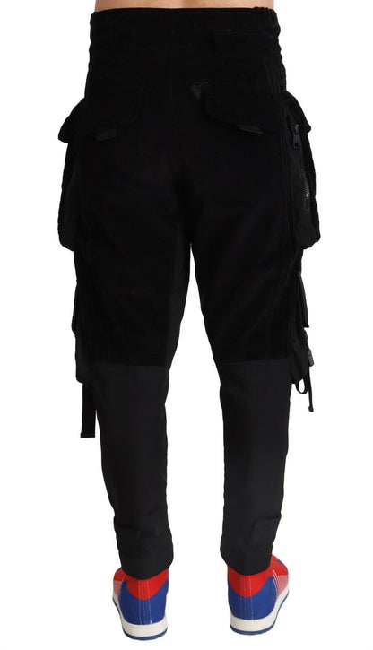 Elegantes pantalones cargo negros de pana