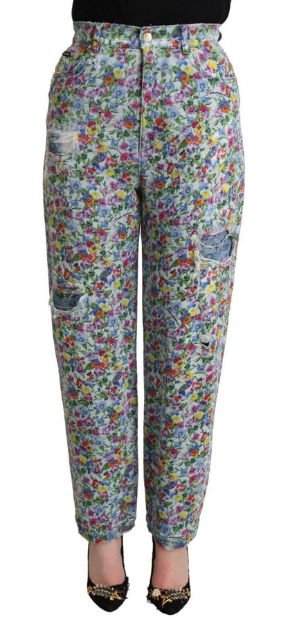 Vaqueros de mezclilla cónicos de cintura alta con estampado floral