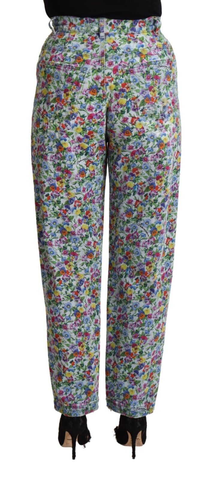 Vaqueros de mezclilla cónicos de cintura alta con estampado floral