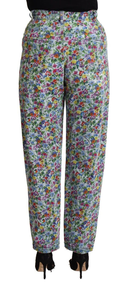Vaqueros de mezclilla cónicos de cintura alta con estampado floral