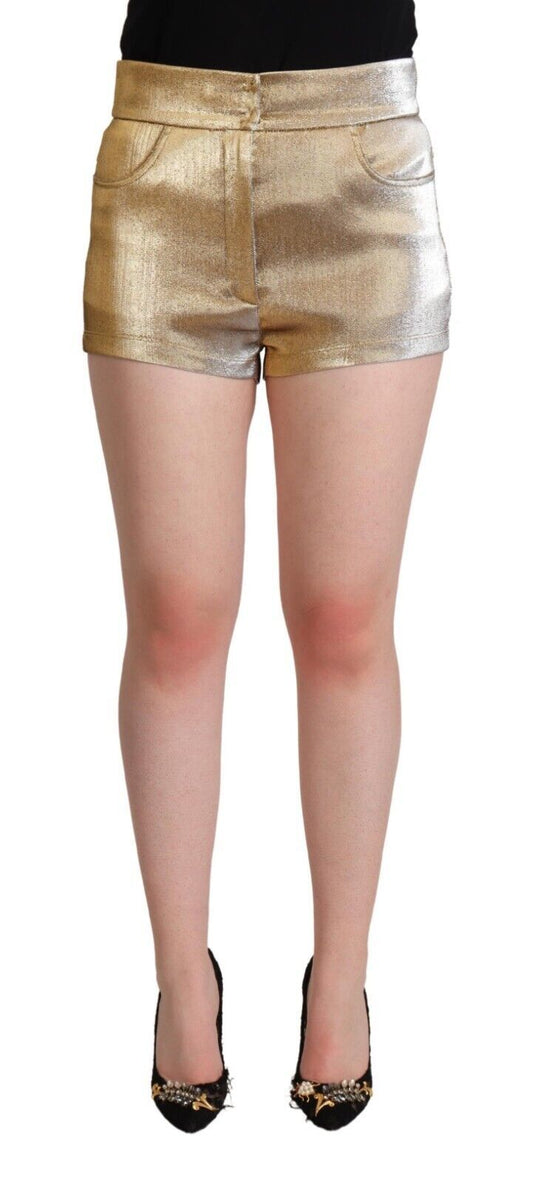 Elegantes pantalones cortos de color dorado metalizado