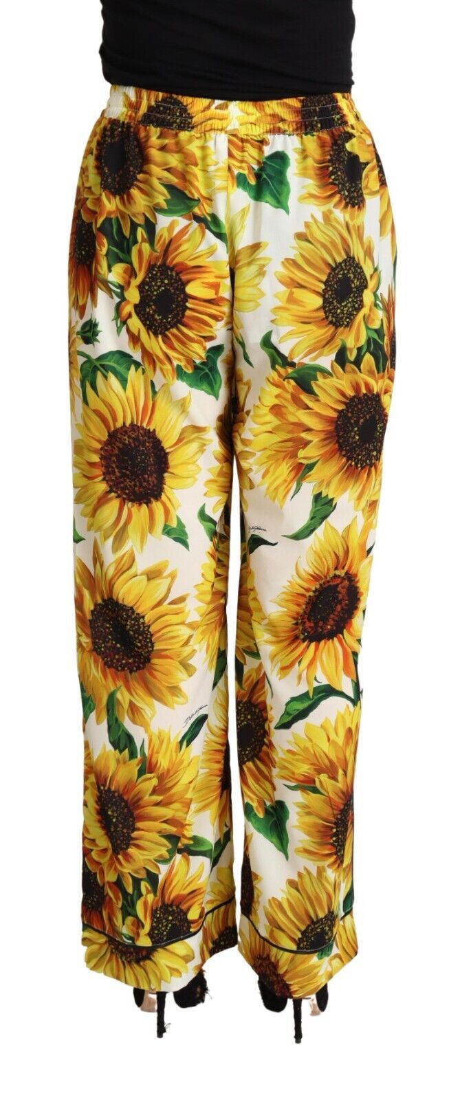 Elegantes pantalones anchos con estampado de girasoles