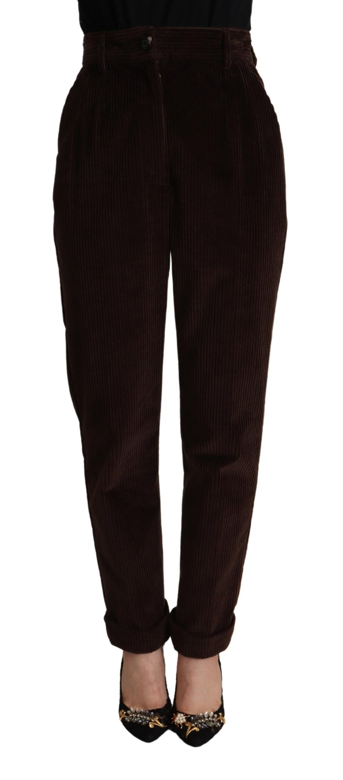 Elegantes pantalones de pana burdeos de cintura alta