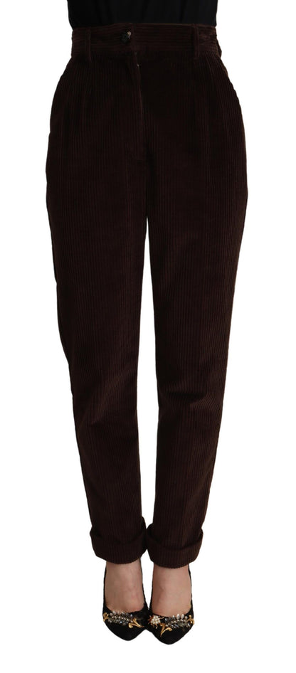 Elegantes pantalones de pana burdeos de cintura alta