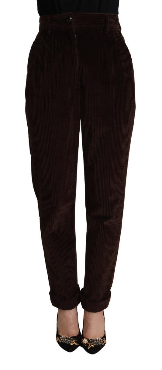Elegantes pantalones de pana burdeos de cintura alta