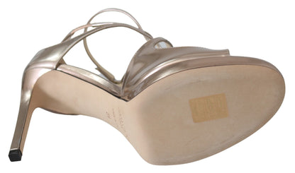 Sandalias de piel con efecto espejo líquido rosa ballet