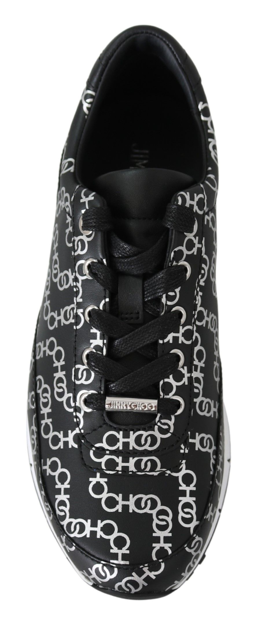 Elegantes zapatillas de piel negras y plateadas