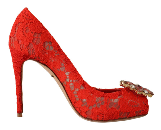 Zapatos de tacón con encaje Taormina de cristal rojo