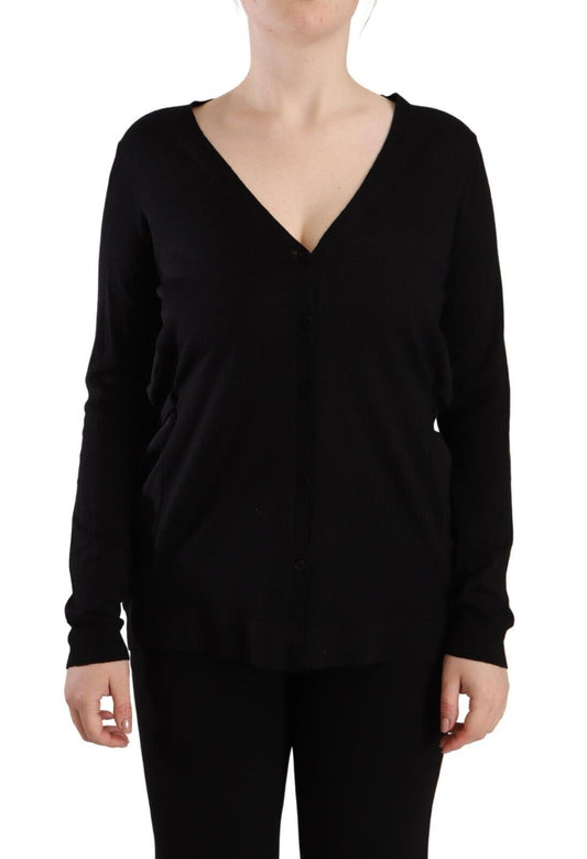 Elegante jersey de lana negro con cuello en V