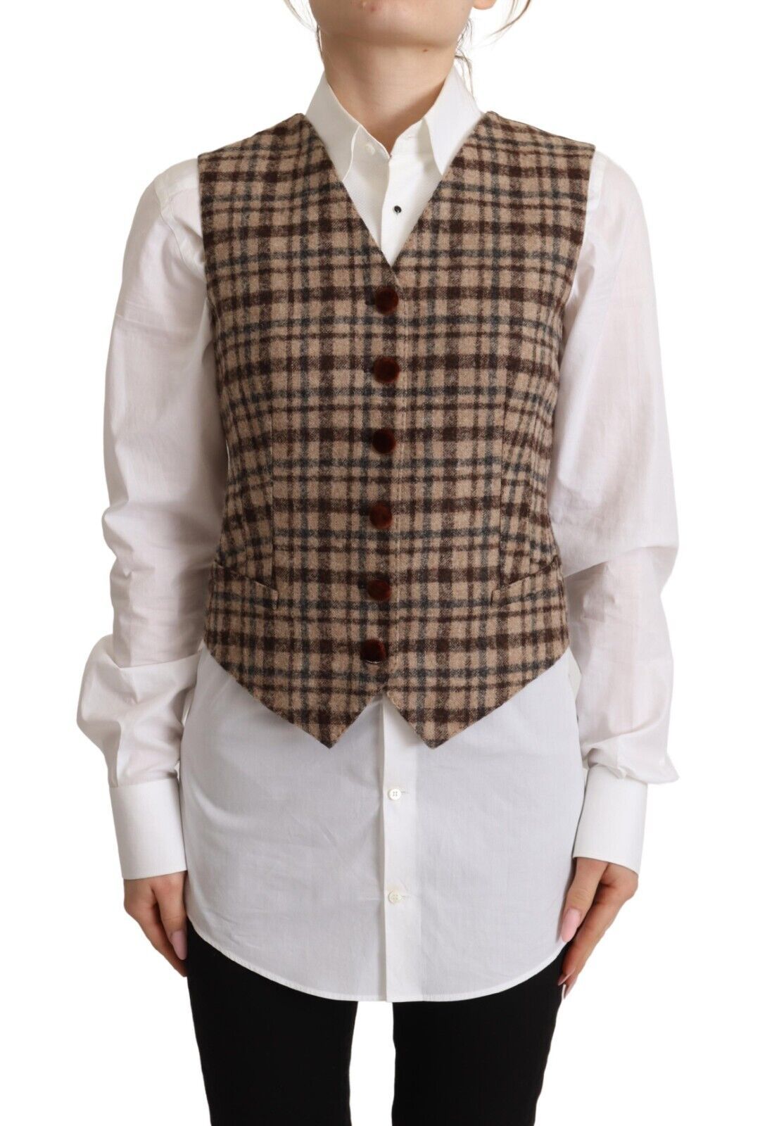 Elegante chaleco sin mangas con cuello en V y cuadros