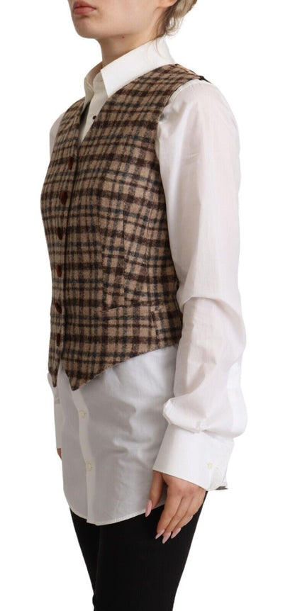 Elegante chaleco sin mangas con cuello en V y cuadros