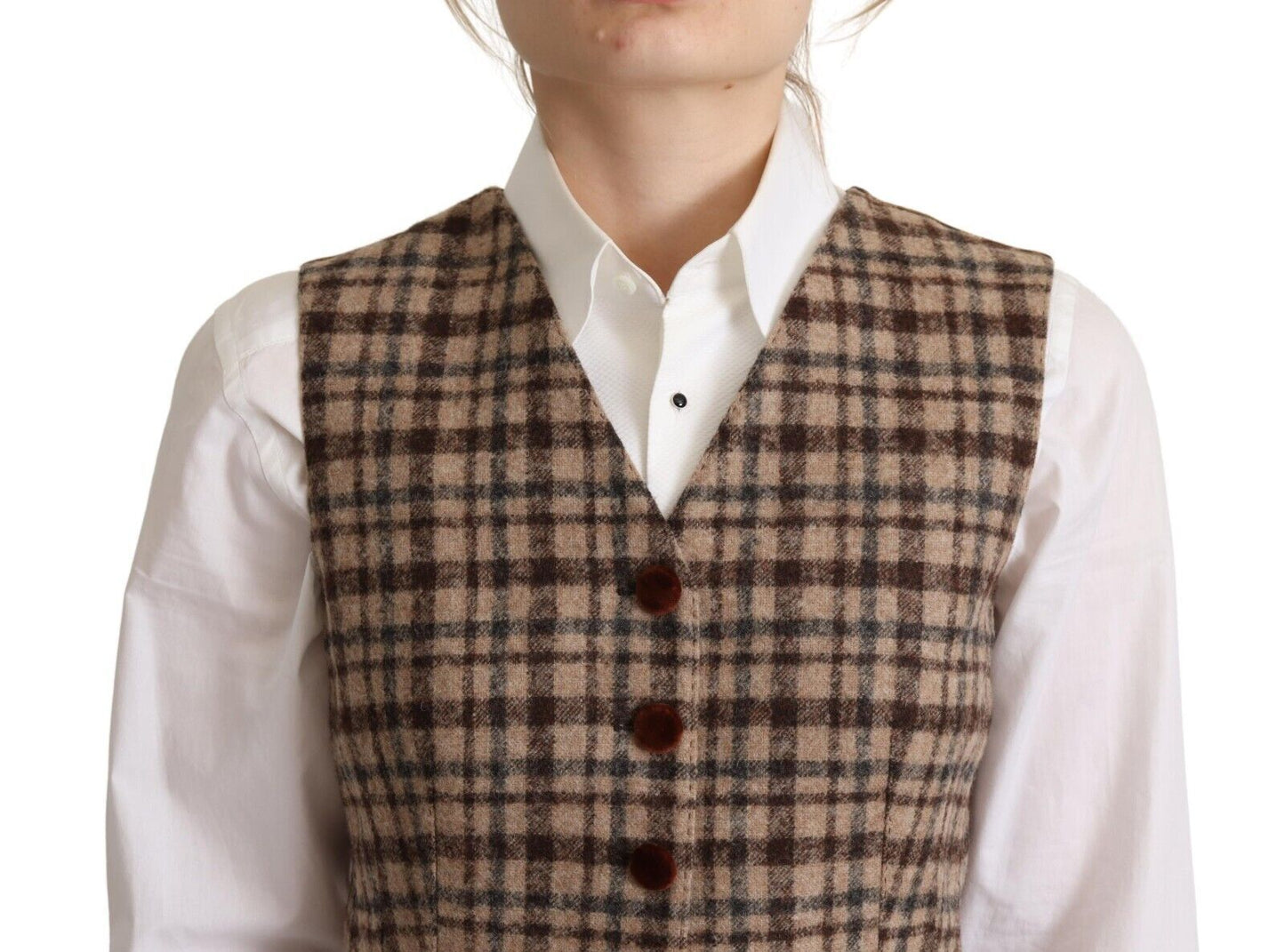 Elegante chaleco sin mangas con cuello en V y cuadros