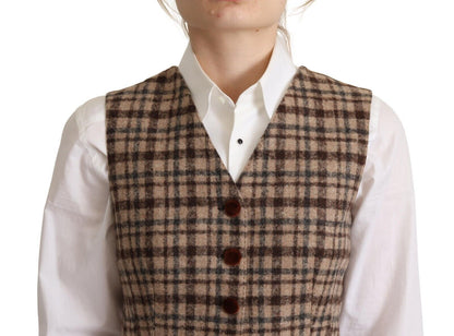 Elegante chaleco sin mangas con cuello en V y cuadros