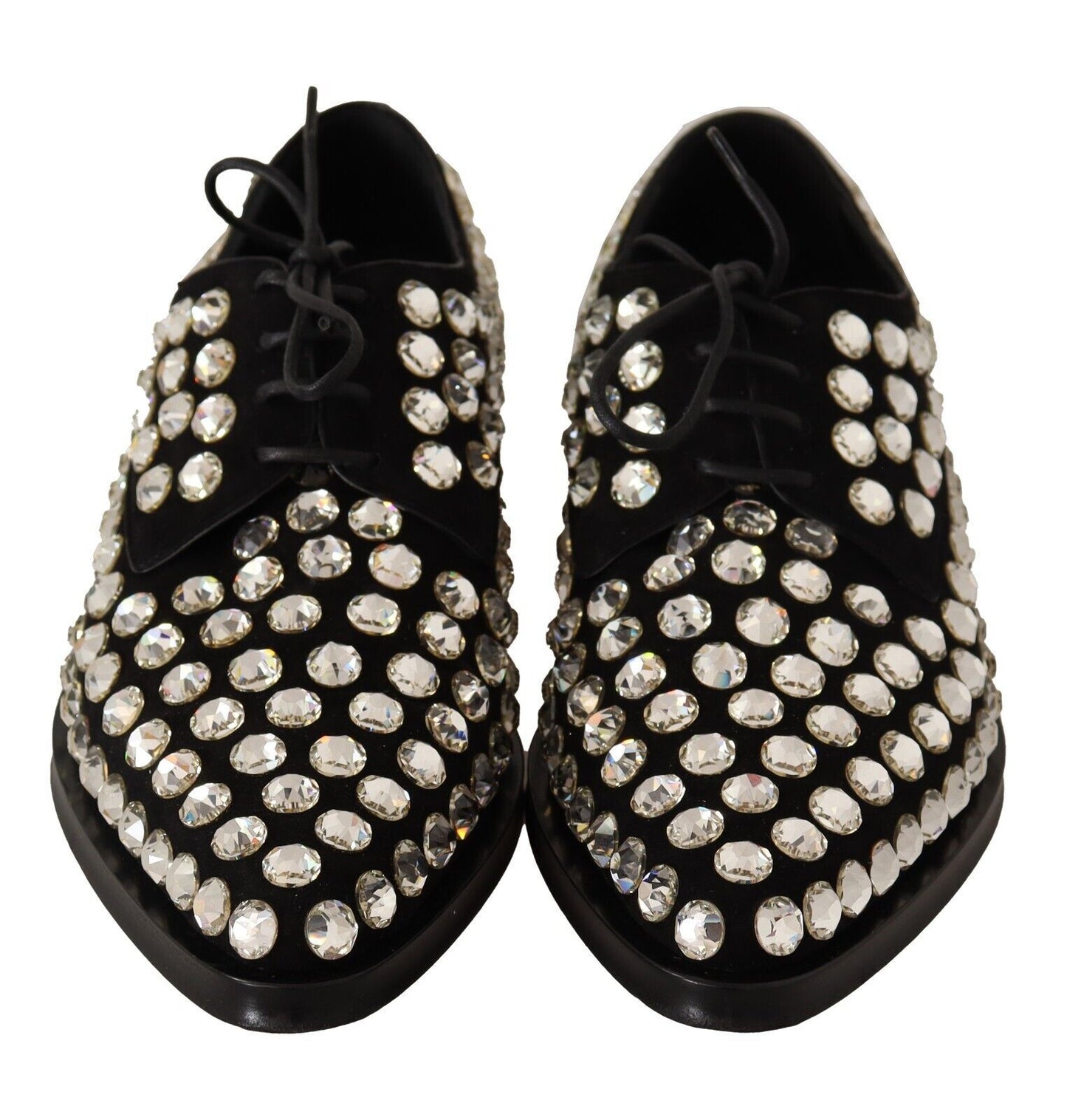 Elegantes zapatos planos con cordones y adornos de cristal
