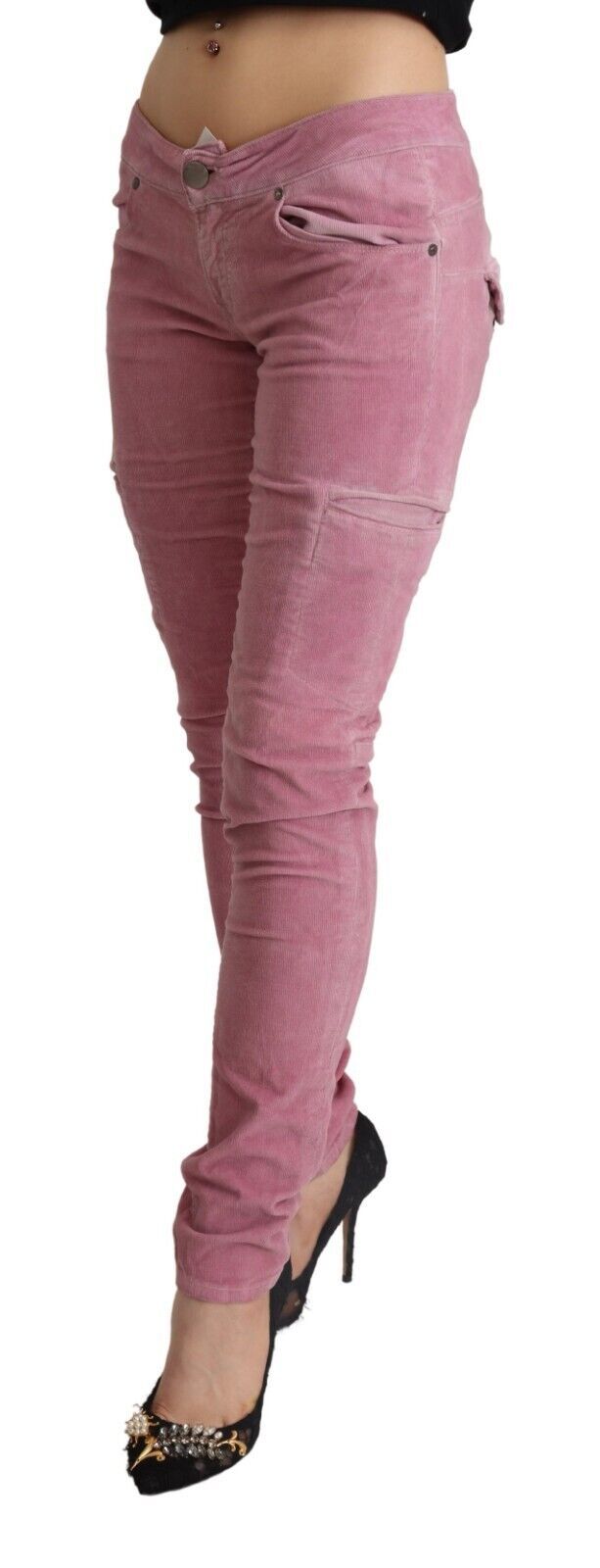 Vaqueros pitillo de cintura baja de color rosa chic