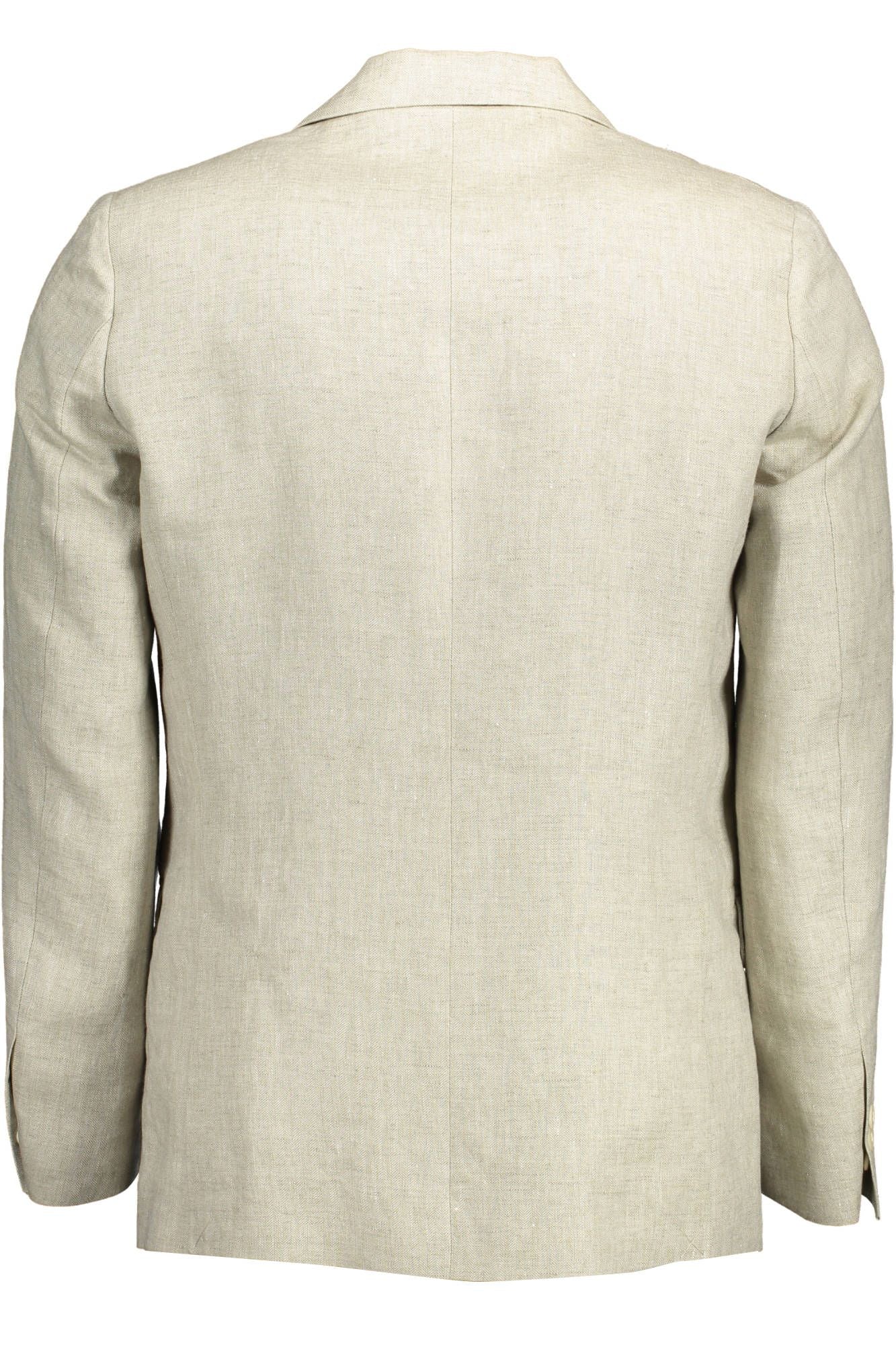 Chaqueta clásica de lino beige con detalle de logotipo