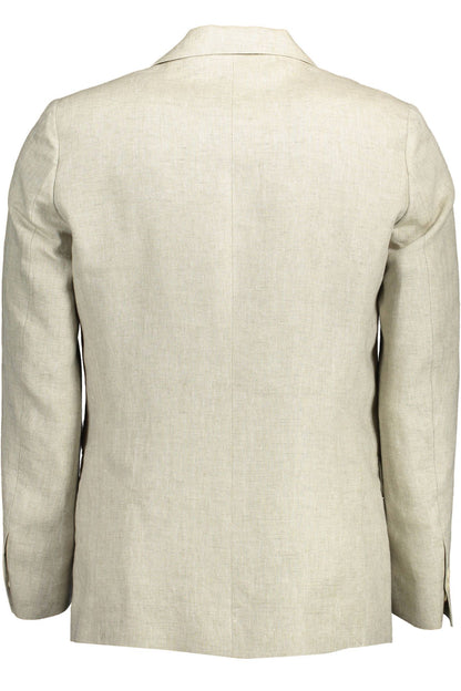 Chaqueta clásica de lino beige con detalle de logotipo