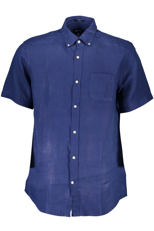 Camisa elegante de lino azul con botones